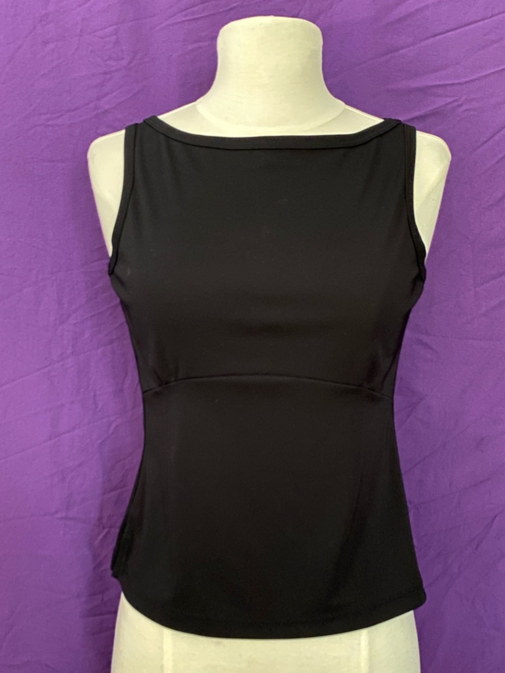 Vintage 90s Rampage Boatneck Black Fitted Sleeveless Tank Top. Size S.